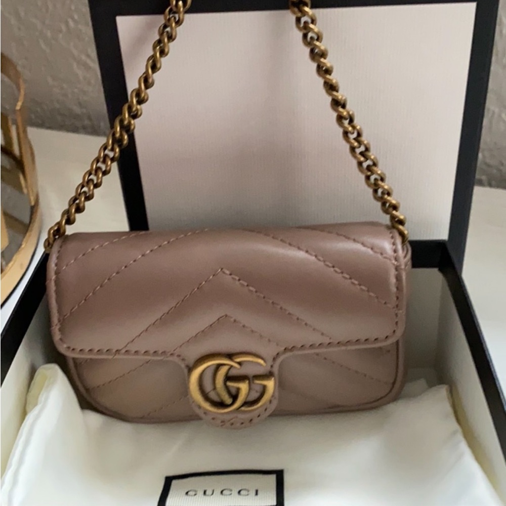 Gucci Calfskin Matelasse GG Marmont Miniature 2.0 Coin Purse on a Chain